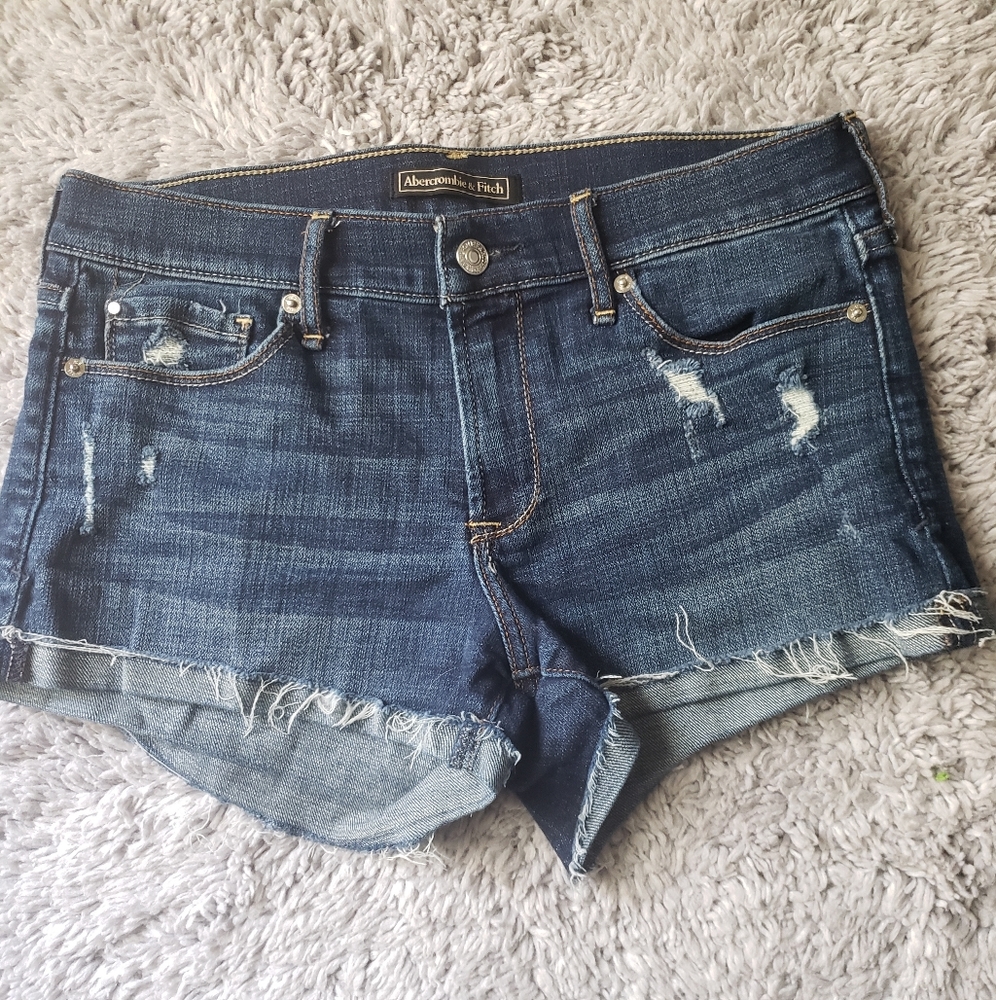 A&F Distressed Denim Shorts Dark Blue Wash